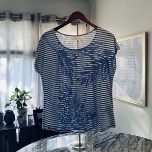 WOMEN'S CHICO'S S/S KNIT TOP BLUE WHITE STRIPE SIZE 2